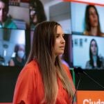 La portavoz de Ciudadanos, Melisa Rodríguez, en rueda de prensa telemática desde la sede del partido/ Eugenio Morago/Cs