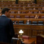 El presidente del Gobierno, Pedro Sánchez, interviene en el pleno del Congreso de los Diputados
