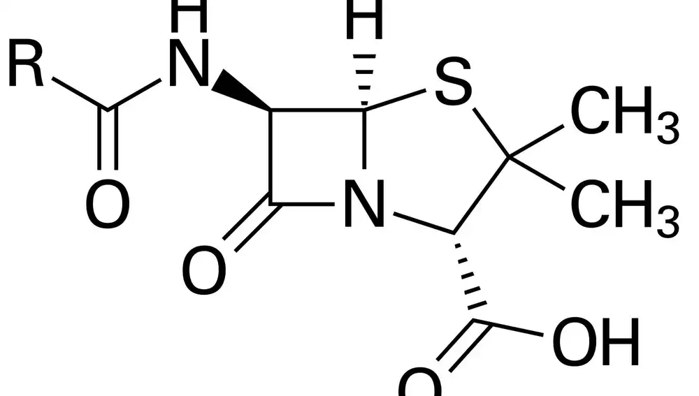 Estructura química de la molécula de penicilina