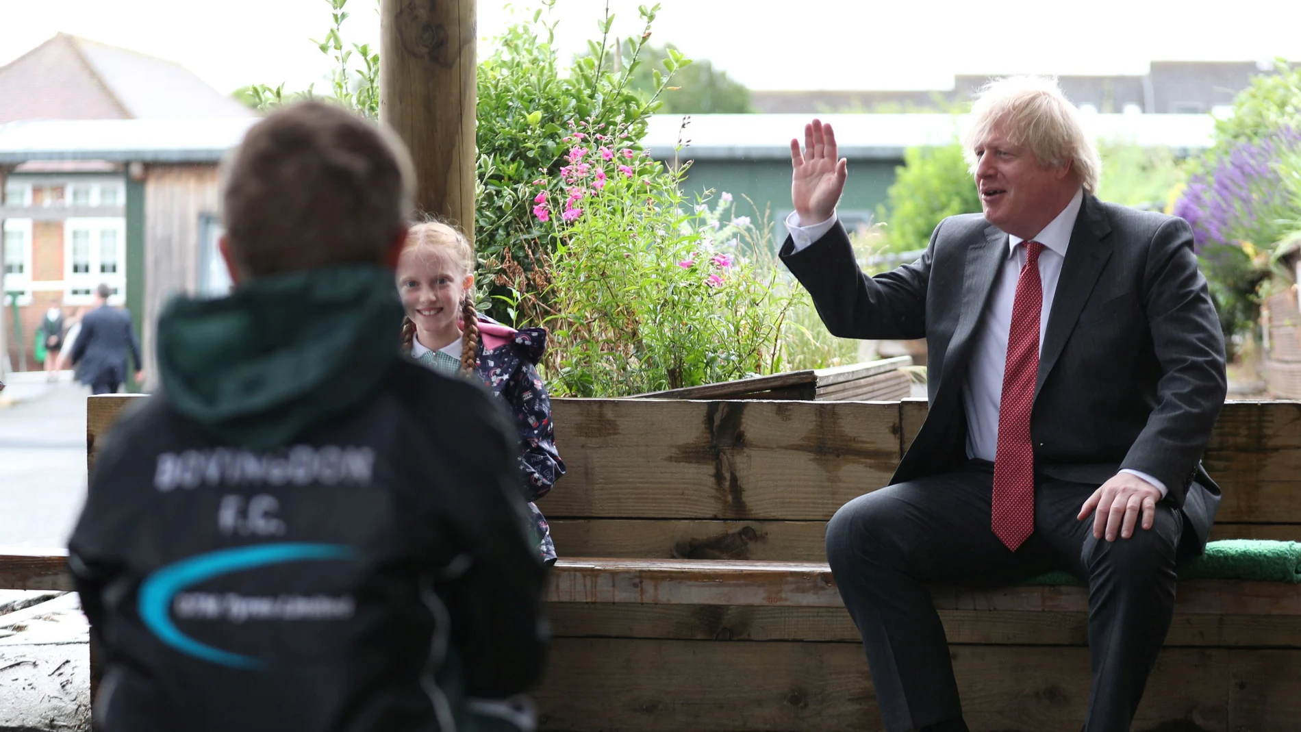 British PM Johnson visits Bovingdon Primary School in Hertfordshire