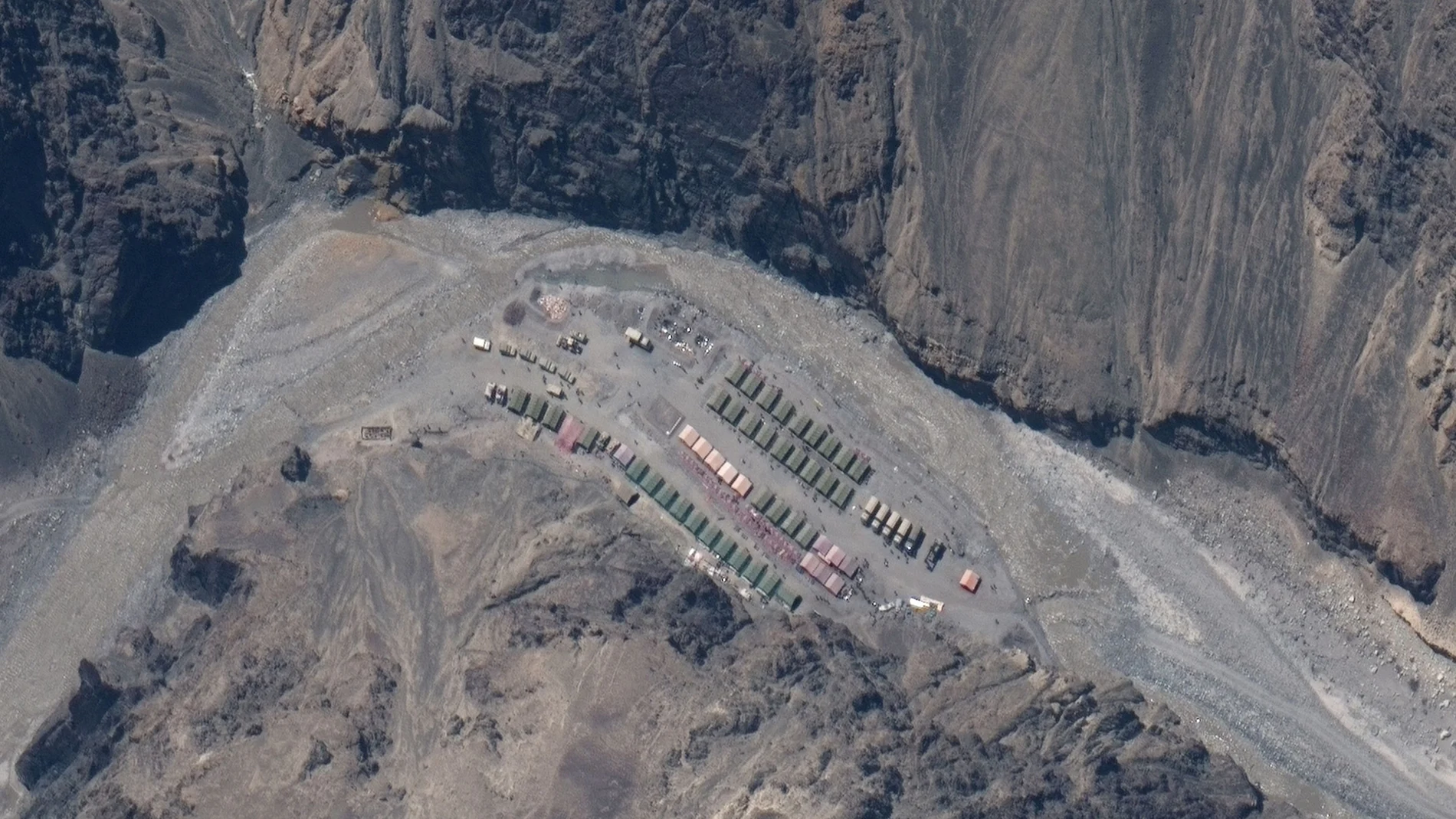 Maxar WorldView-3 satellite image shows the PLA (China's People's Liberation Army) Base in Galwan Valley