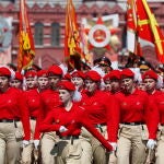 Members of youth patriotic movement Unarmia march during a military parade, marking the 75th anniversary of the Nazi defeat, in Moscow, Russia, 24 June 2020