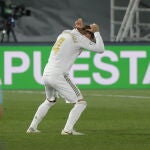 Sergio Ramos celebra su gol al Mallorca