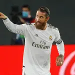 Sergio Ramos después de anotar contra el R. C. D Mallorca