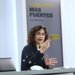 La ministra portavoz y de Hacienda, María Jesús Montero, durante su comparecencia