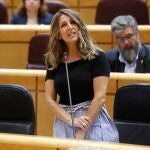 MADRID, 30/06/2020.- La ministra de Trabajo, Yolanda Díaz, interviene este martes durante una sesión de control en el Pleno del Senado en Madrid. EFE/J.J. Guillén