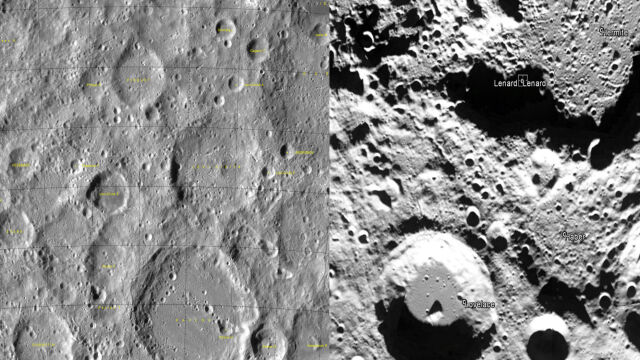 Cráteres de la luna que llevaban los nombres de Philipp Lenard y Johannes Stark.