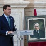 El presidente de la Junta, Juanma Moreno, durante su intervención en el acto conmemorativo del nacimiento de Blas Infante, padre de la patria andaluza. EFE/Julio Muñoz