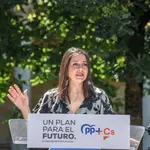 La presidenta de Ciudadanos, Inés Arrimadas, durante su intervención en el acto central de campaña de la coalición PP+C´s en la Casa de Juntas de Gernika. En Guernika, Vizcaya, País Vasco (España) a 5 de julio de 2020.05 JULIO 2020Pool05/07/2020