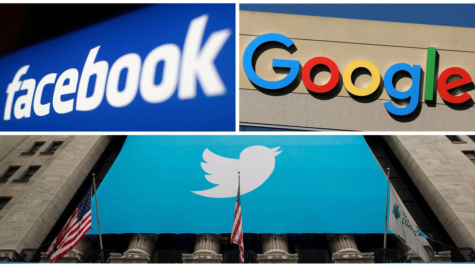 Los logos de Facebook, Google y Twitter