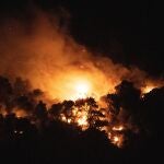 Incendio declarado ayer miércoles en el término de Quesada, en Jaén, visto desde el pueblo de Belerda
