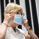 La consellera de Sanidad, Ana Barceló, a su llegada a la comparecencia este jueves en rueda de prensa para informar de las medidas adoptadas en la Comunitat Valenciana en la vuelta a la normalidad asistencial