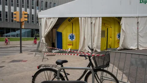 Vista del hospital de campaña establecido en Cap de Prat de la Riba en Lleida