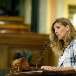 La ministra de Trabajo y Economía Social, Yolanda Díaz, hoy en el Congreso