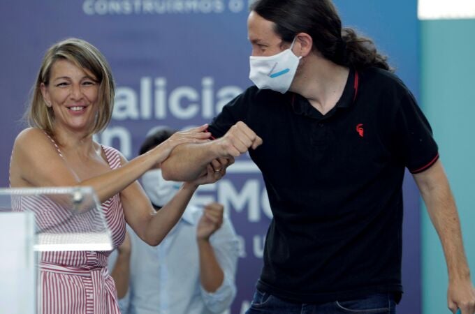 Pablo Iglesias y Yolanda Díaz, durante la campaña gallega. Eran otros tiempos.