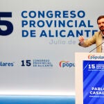 El presidente del Partido Popular, Pablo Casado, interviene en el acto de clausura del XV Congreso del Partido Popular Provincia de Alicante, que se ha celebrado en el Auditorio de la Diputación (ADDA). En Alicante, Comunidad Valenciana, (España), a 18 de julio de 2020.18 JULIO 2020Joaquín Reina / Europa Press18/07/2020