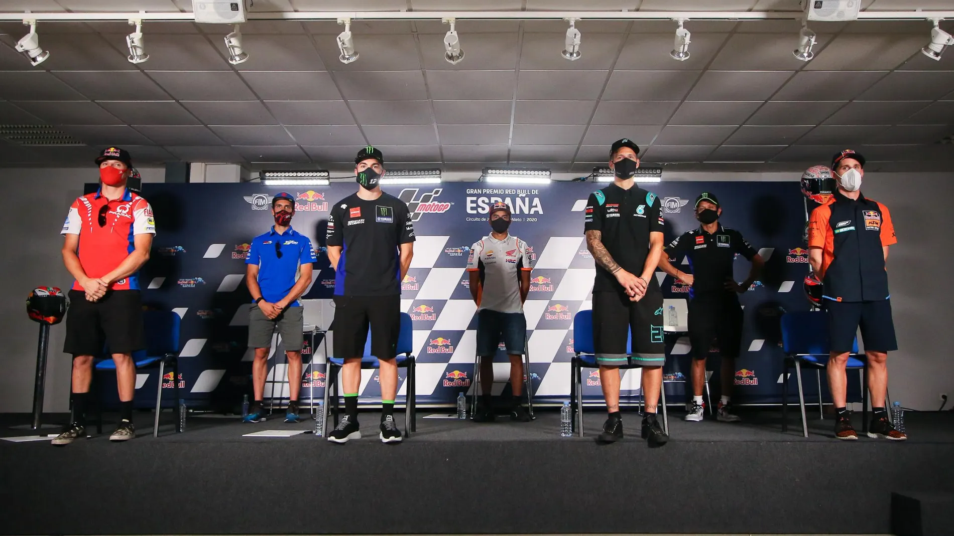 Los pilotos de MotoGP, en la sala de prensa del circuito de Jerez