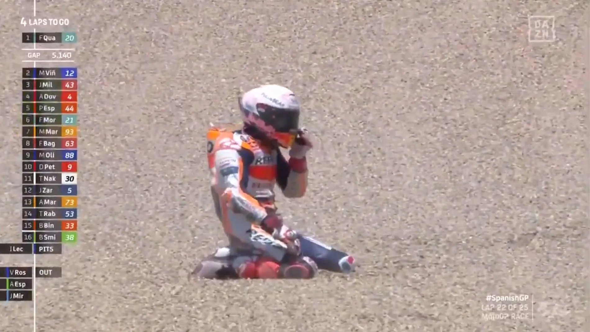 Márquez, en el suelo, tras su caída