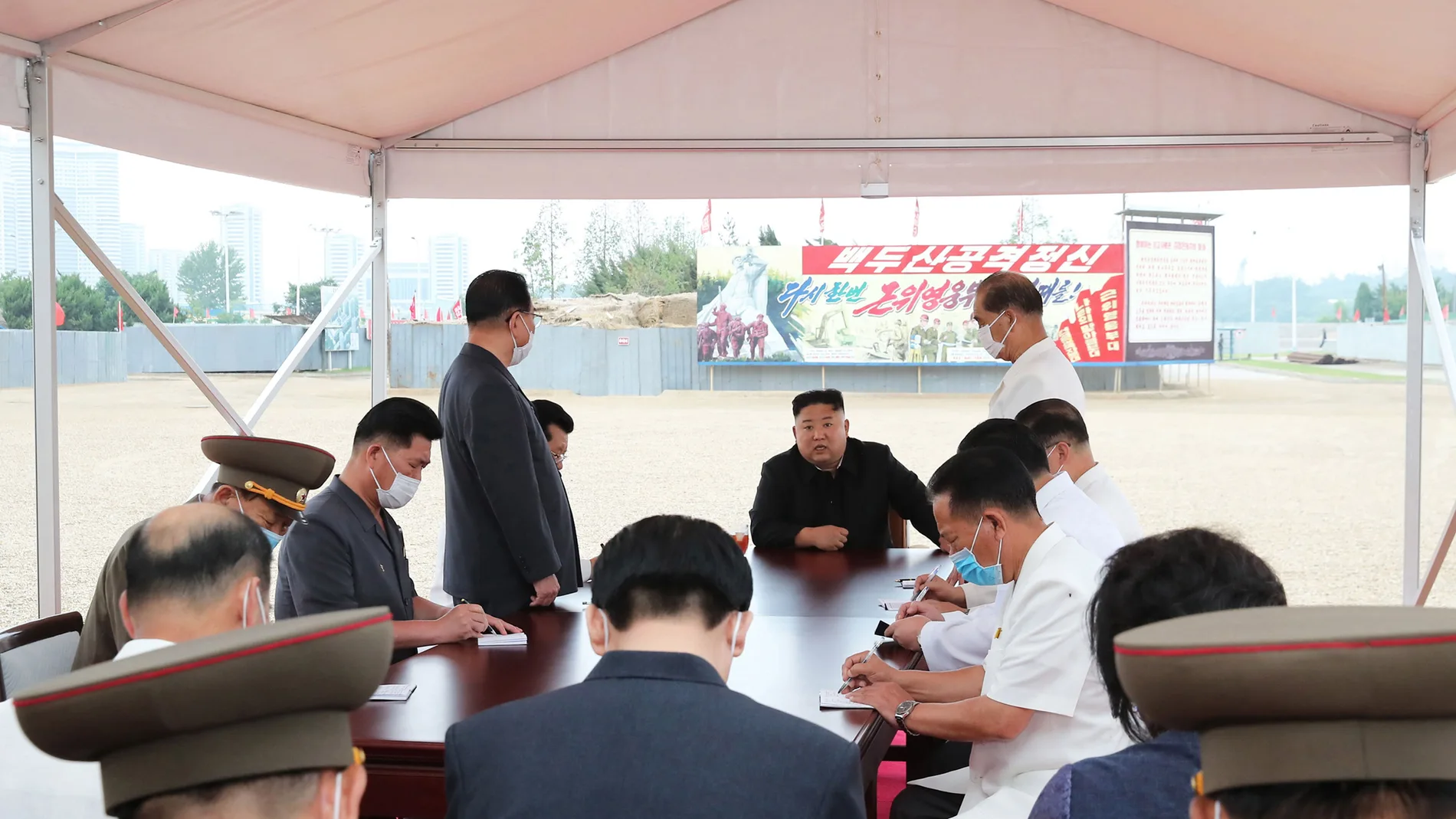 North Korean leader Kim Jong Un gives field guidance to Pyongyang General Hospital under construction