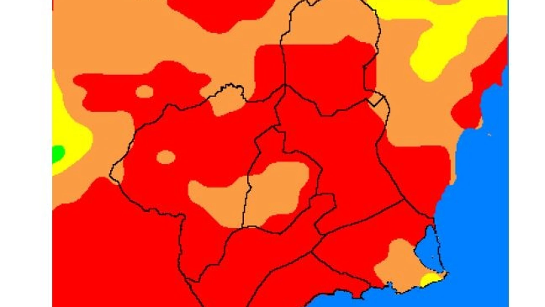 El nivel de riesgo de incendio forestal previsto para hoy es extremo en casi toda la Región