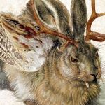 Pintura de un wolpertinger parodiando el conejo de Durero de 1502