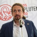 El líder de Podemos, Pablo Iglesias, hoy, en los cursos de verano de la Universidad Complutense