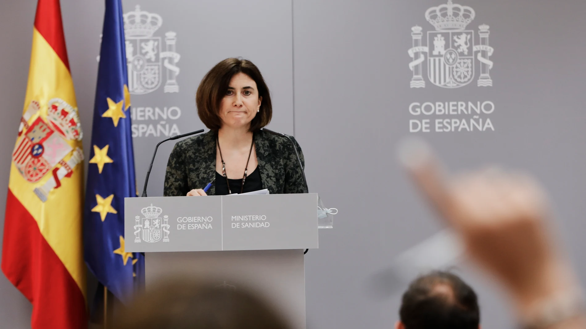 La jefa de área del Centro de Coordinación de Alertas y Emergencias Sanitarias –CCAES-, María José Sierra, en una rueda de prensa para informar de la evolución de la COVID-19 en el Ministerio de Sanidad, en Madrid (España), a 23 de julio de 2020.