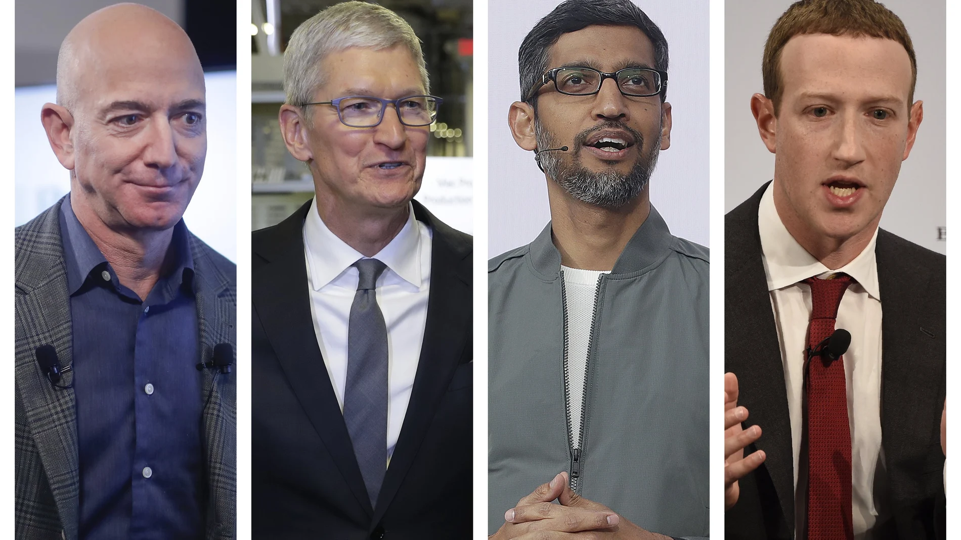 Amazon CEO Jeff Bezos, Apple CEO Tim Cook, Google CEO Sundar Pichai and Facebook CEO Mark Zuckerberg