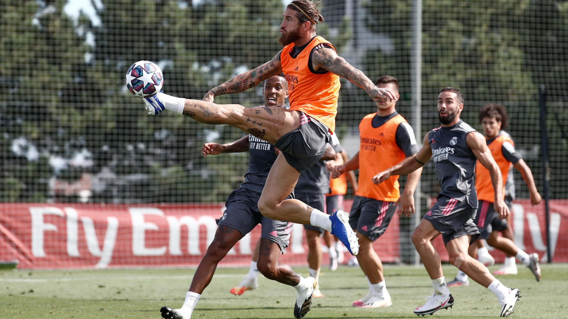 Sergio Ramos en el entrenamiento del Real Madrid.