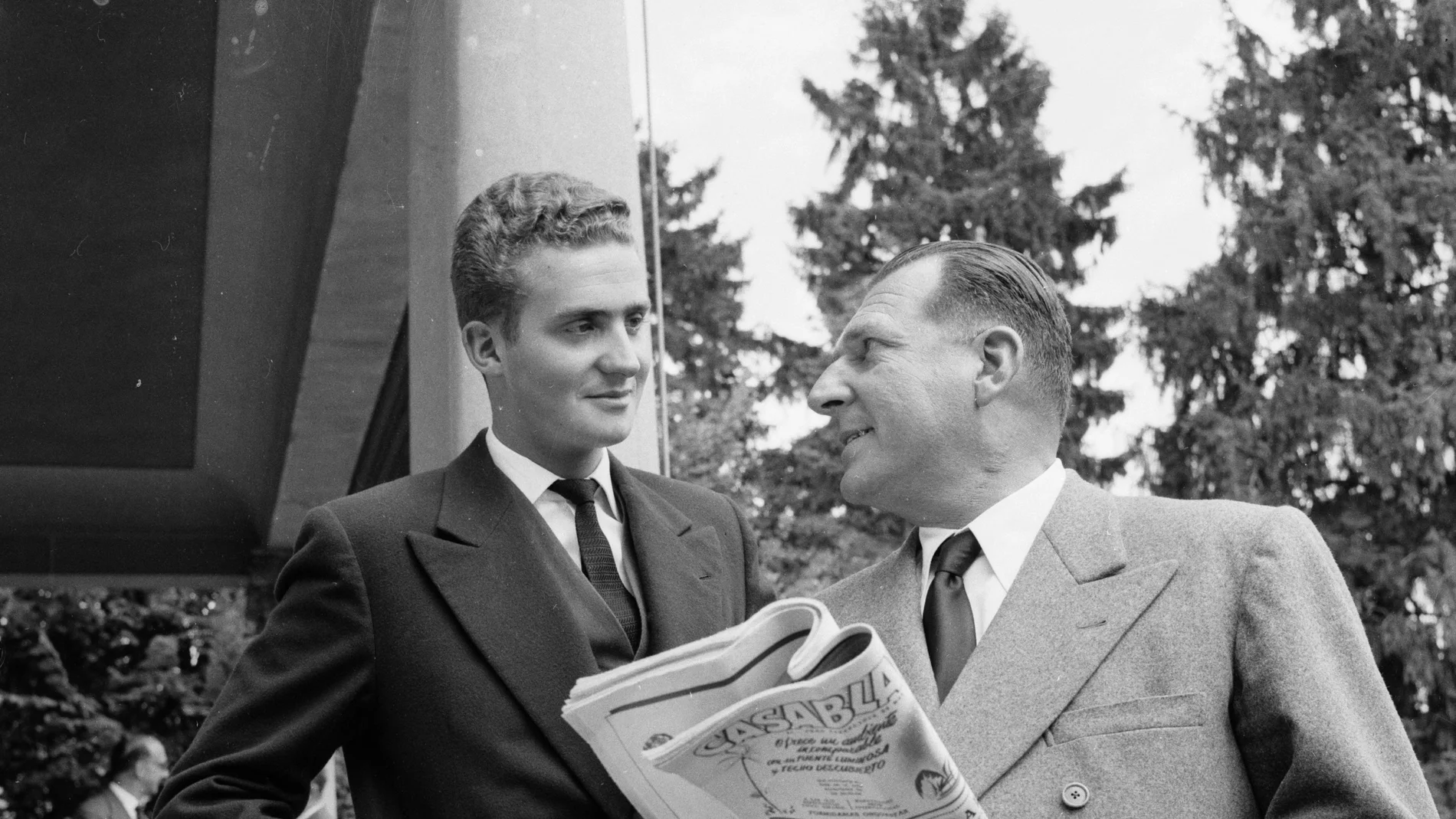 25th July 1957: Don Juan Carlos, later King Juan Carlos of Spain, with his father Don Juan (1913 - 1993). He succeeded to the throne following the death of General Franco in 1975. (Photo by Express/Express/Getty Images)