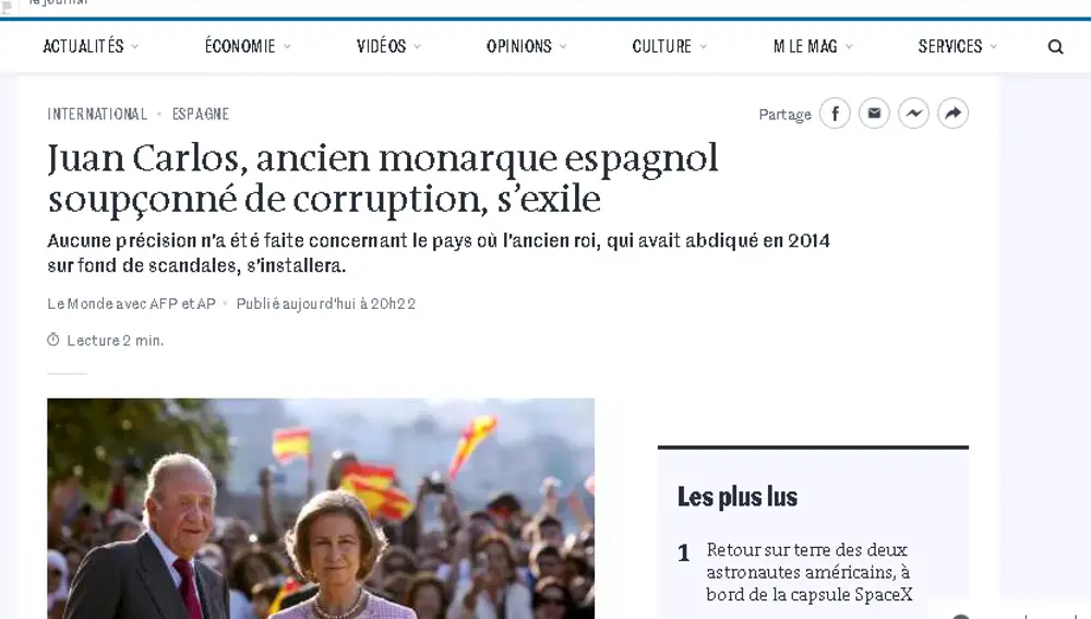 Así publica Le Monde la información sobre Juan Carlos