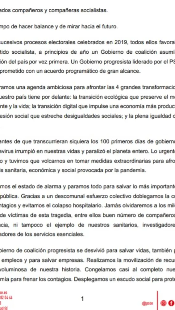 Carta de Pedro Sánchez a la militancia