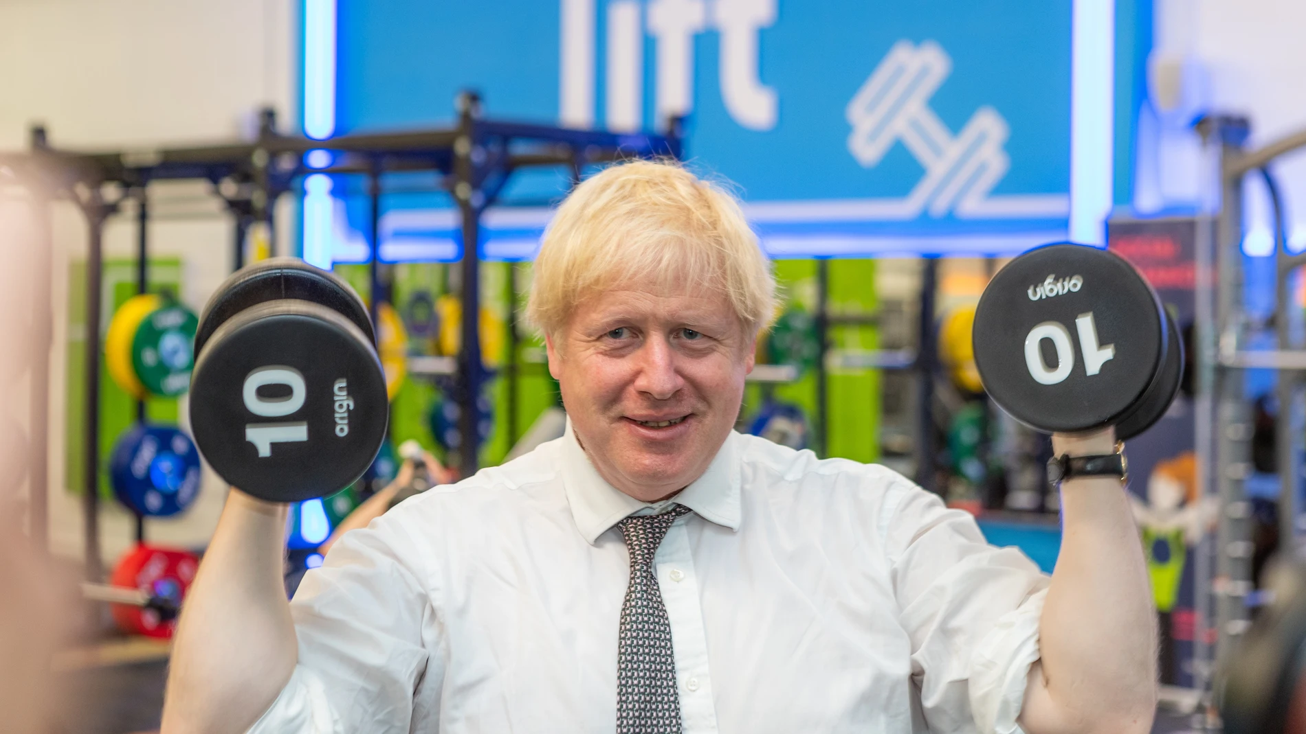 UK Prime Minister Boris Johnson visits gym in his constituency