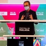 El director del Festival de Cine de Málaga en Español, Juan Antonio Vigar durante la presentación de su 23 edición que se celebrará del 21 al 30 de agosto tras haberse suspendido en marzo por el Covid-19