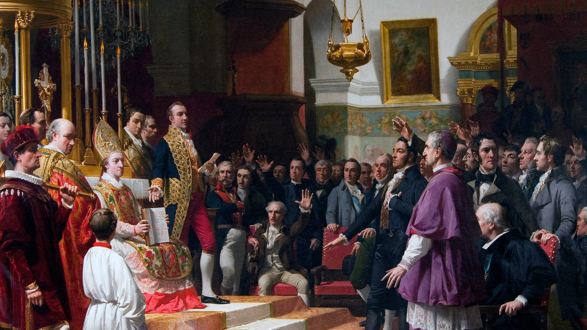 Juramento de las Cortes de Cádiz en la Iglesia mayor parroquial de San Fernando, obra de José Casado del Alisal
