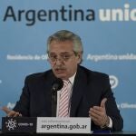El presidente de Argentina, Alberto Fernández, durante una conferencia de prensa este miércoles en la Casa Presidencial Los Olivos