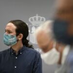El vicepresidente segundo del Gobierno y ministro de Derechos Sociales y para la Agenda 2030, Pablo Iglesias, durante la clausura del acto "Samuradipen"