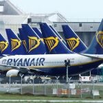 Aviones de Ryanair en el aeropuerto de Dublín