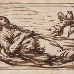 Alonso Cano (1601–1667). La muerte de María Magdalena, c. 1645–50. Pluma y tinta parda sobre papel verjurado. 9 x 19 cm. Meadows Museum, SMU, Dallas. Adquisición del museo con la financiación de la Meadows Foundation, MM.2020.05