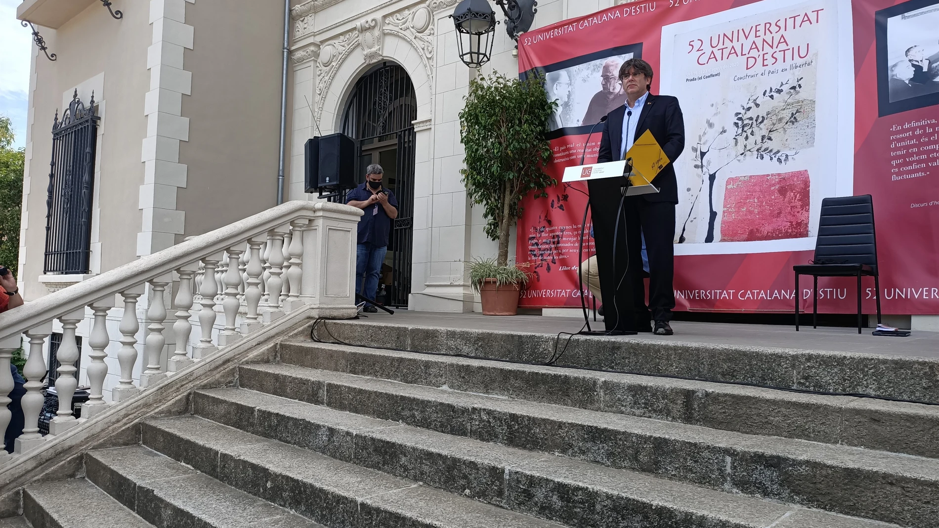 El expresidente de la Generalitat Carles Puigdemont pronuncia una conferencia en la 52 Universitat Catalana d'Estiu (UCE), en Prada de Conflent, el viernes 21 de agosto de 2020.