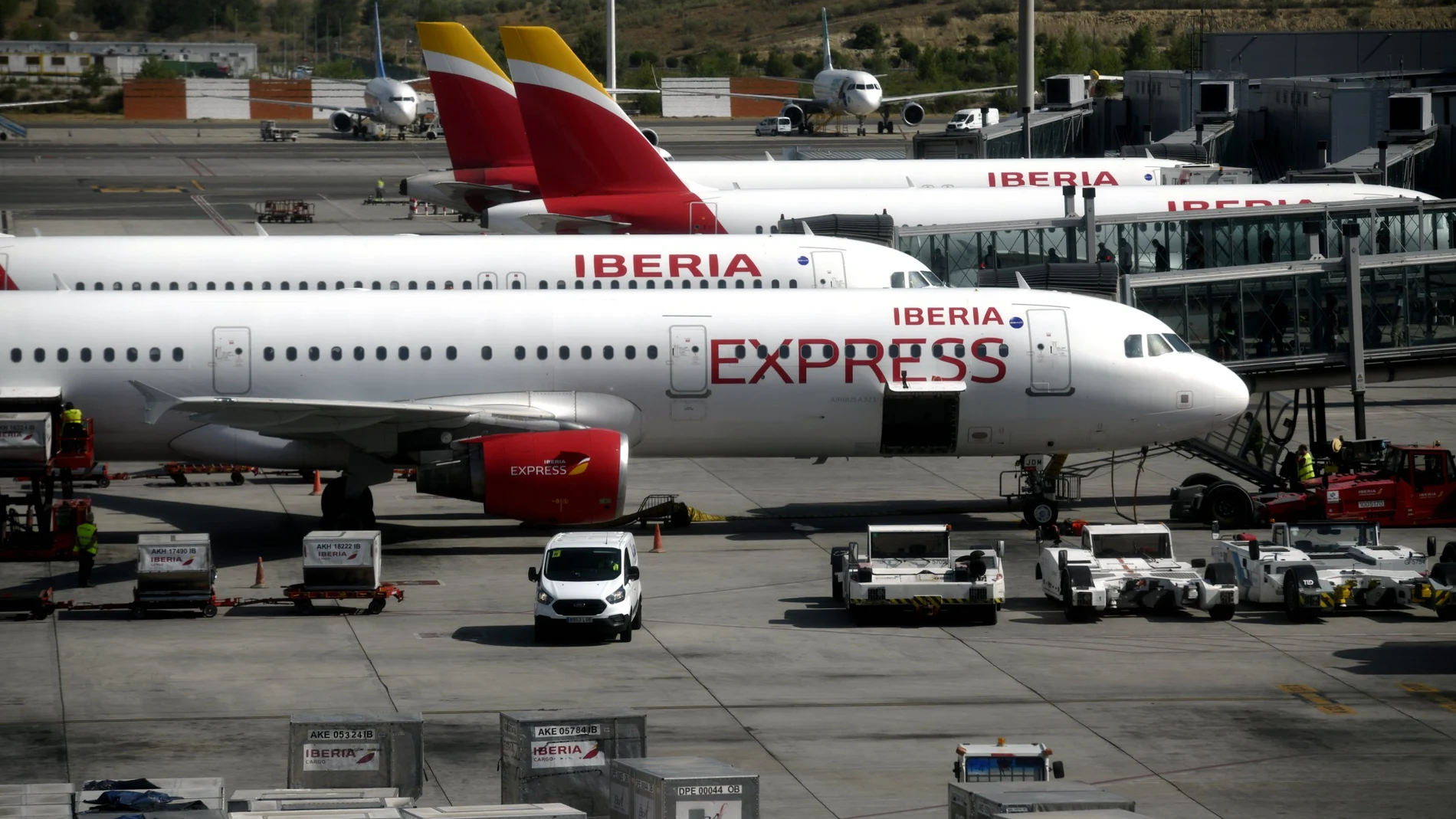 Aviones de Iberia Express en la terminal T4 del Aeropuerto de Madrid-Barajas Adolfo Suárez, en Madrid