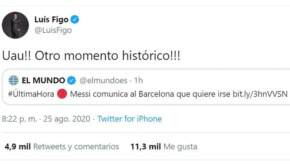 La reacción de Figo a la salida de Messi