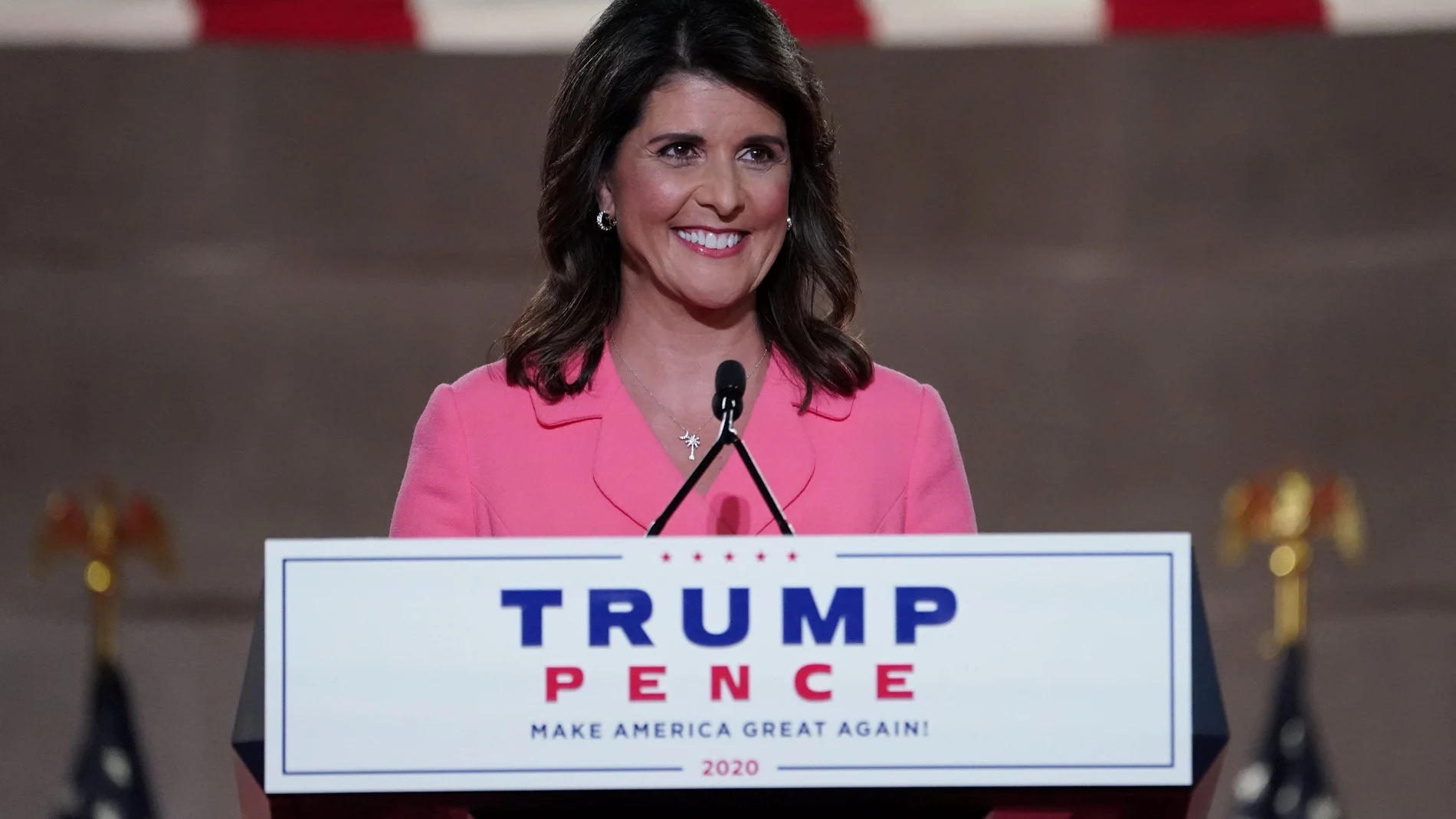 Former U.S. Ambassador to the United Nations Nikki Haley speaks to the 2020 Republican National Convention in a live address from Washington