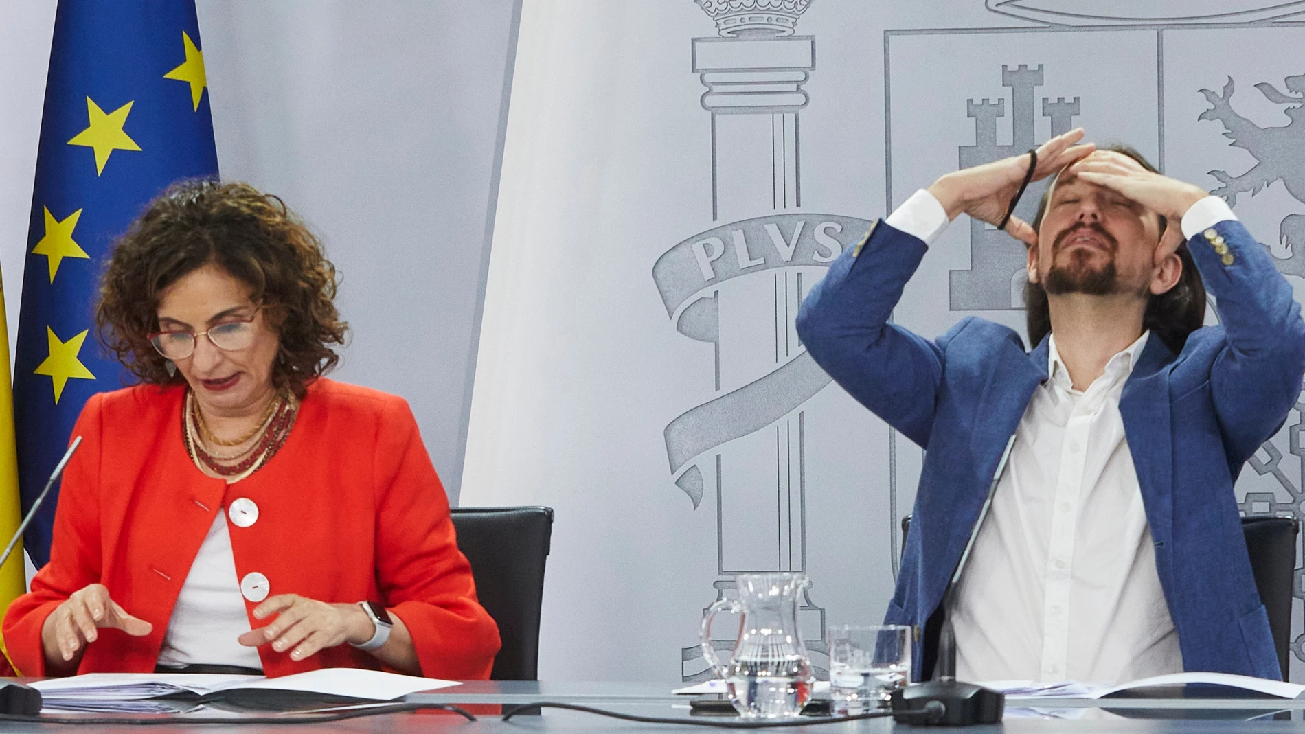 María Jesús Montero y Pablo Iglesias durante la rueda de prensa posterior a un Consejo de Ministros
