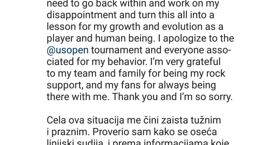 Las disculpas de Djokovic en Instagram