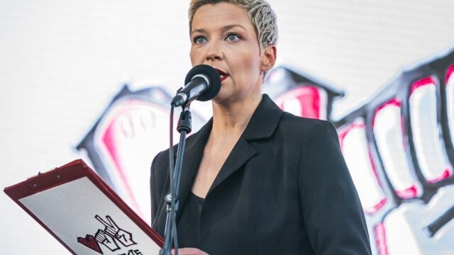 Maria Kolesnikova, en una manifestación en Minsk de apoyo a Svetlana Tijanovskaya