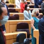 Sánchez e Iglesias el pasado martes en el pleno del Senado