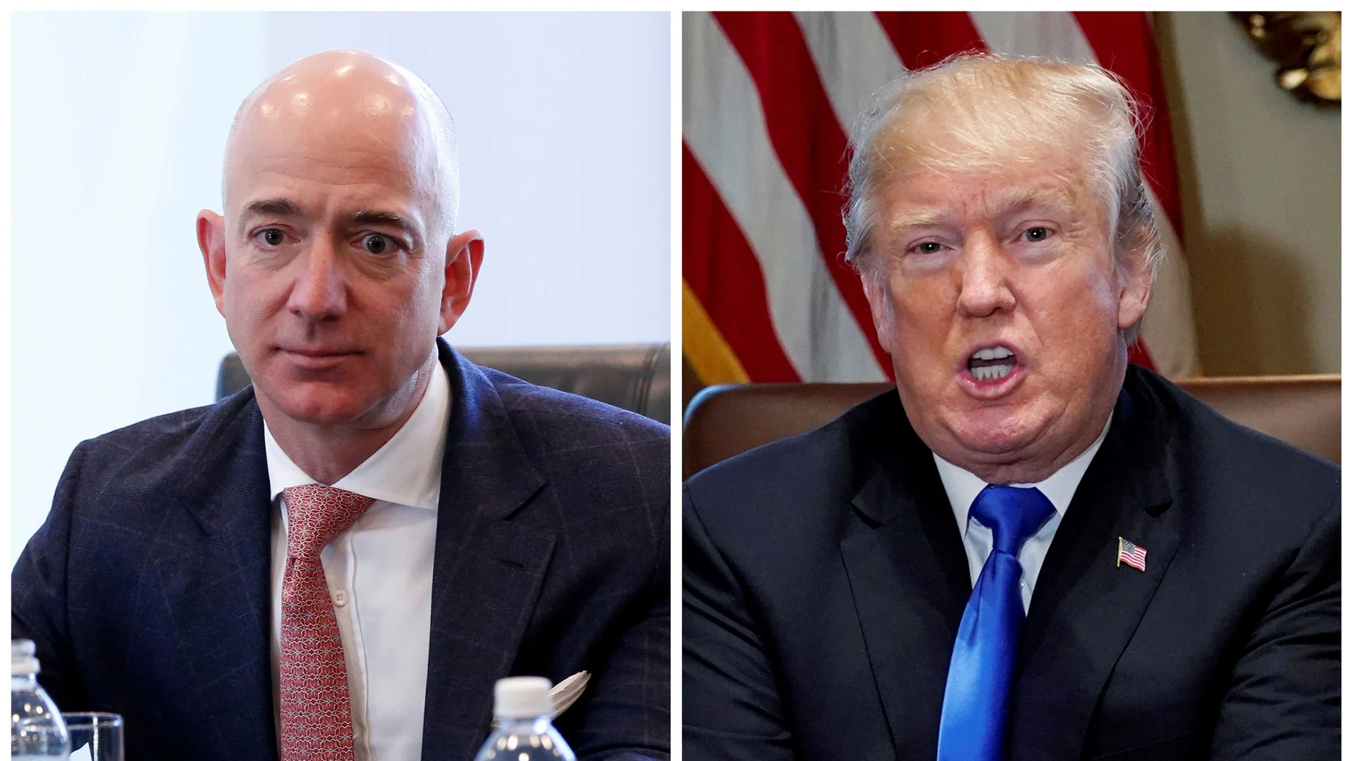 FILE PHOTO: A combination photo of Amazon CEO Jeff Bezos and U.S. President Donald Trump in New York and in Washington
