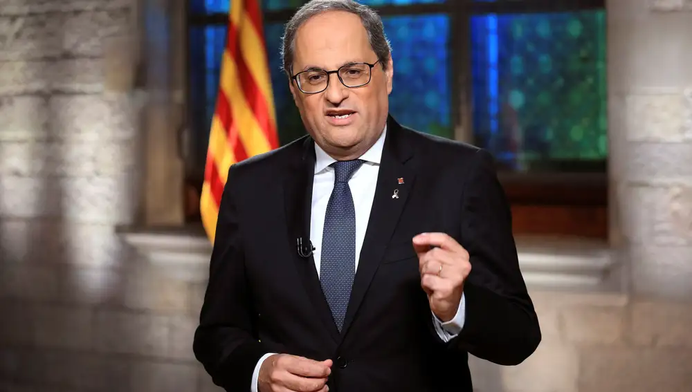 El presidente de la Generalitat, Quim Torra, durante el mensaje institucional con motivo de la Diada.
