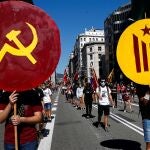 BARCELONA, 11/09/2020.- Manifestación convocada la organización Arran en el centro de Barcelona este viernes con motivo de la Diada de Cataluña. EFE/Quique García